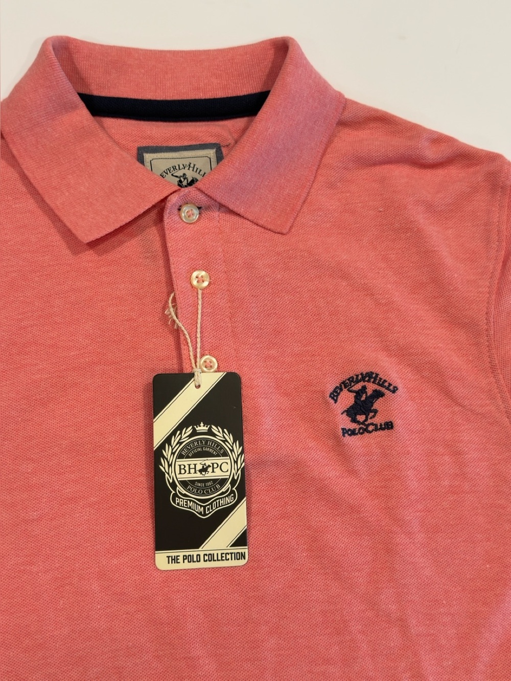 Beverly Hills Polo Club Men’s Polo Shirt Pink Coral Short Sleeve NWT Golf Casual